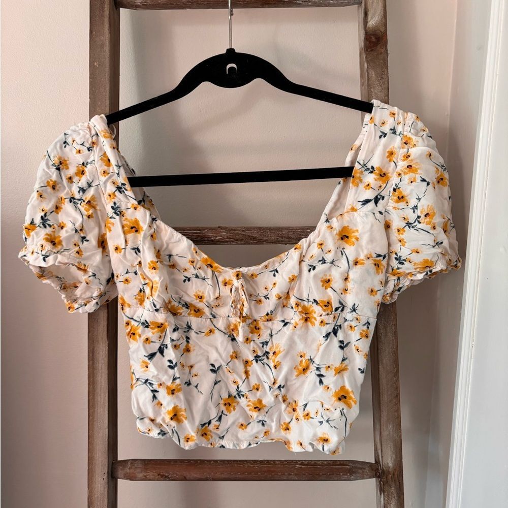 Love Tree Yellow Floral Crop Top